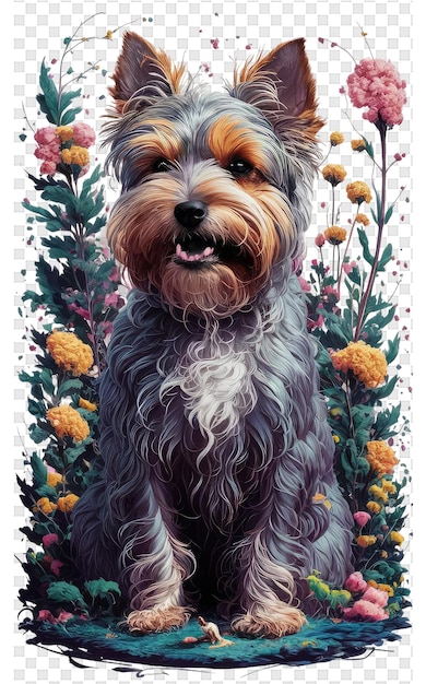 PSD a drawing of a dog with flowers and a picture of a dog