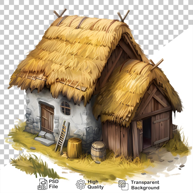 PSD a drawing of a house with a thatched roof isolated on transparent background