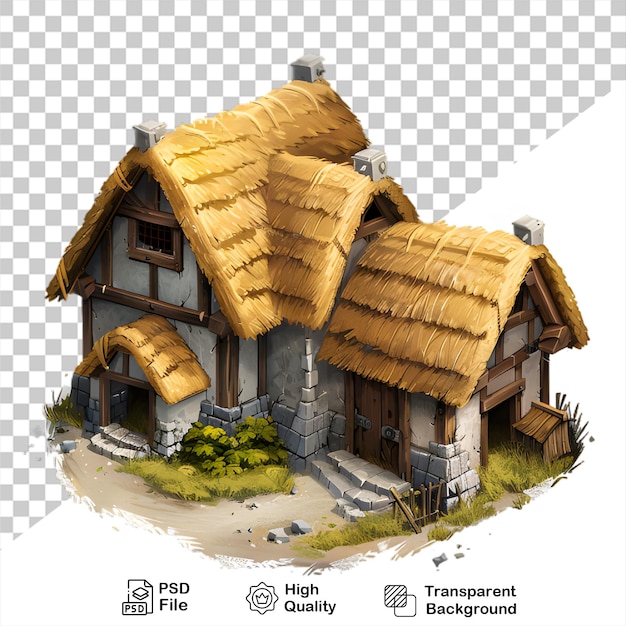 PSD a drawing of a house with a thatched roof isolated on transparent background