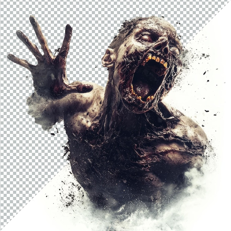 PSD dread unleashed un terrificante concetto di orrore zombie che emerge da uno sfondo traslucido dread unleashed scary zombie horror concept su uno sfondo trasparente