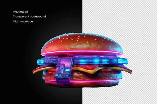 PSD dream burger ein verträumter isolierter burger, der mit neon beleuchtet ist