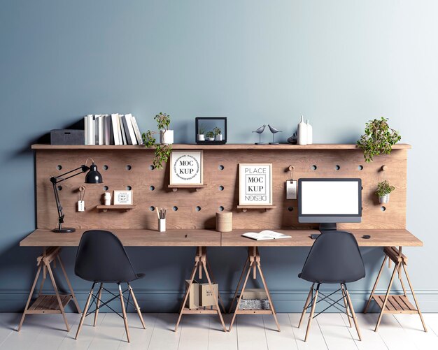 PSD dream workspace office-modellrahmen auf holztafel