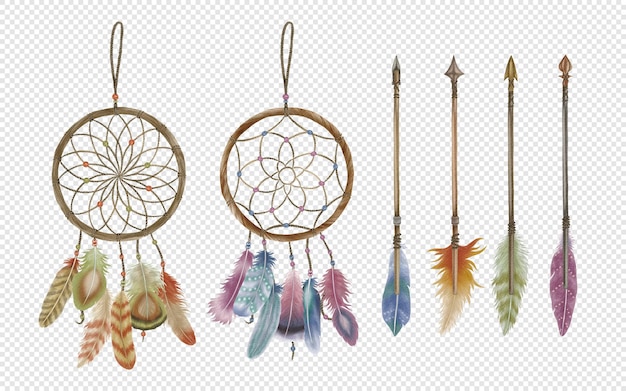 PSD dreamcatcher avec des flèches de plumes clipart illustration