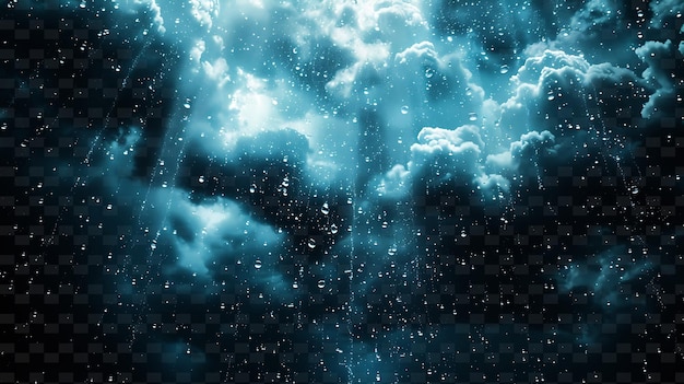 PSD dreamy glowing cloud rain with fluffy clouds and white blue png neon light effect y2k collection