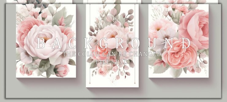 PSD drei aquarellmalereien mit blumenarrangements