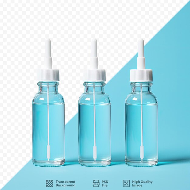 PSD drei arzneiflaschen mit blauem hintergrund.