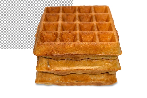 Drei belgische Waffeln in einem Stapel isoliert auf einem transparenten Hintergrund