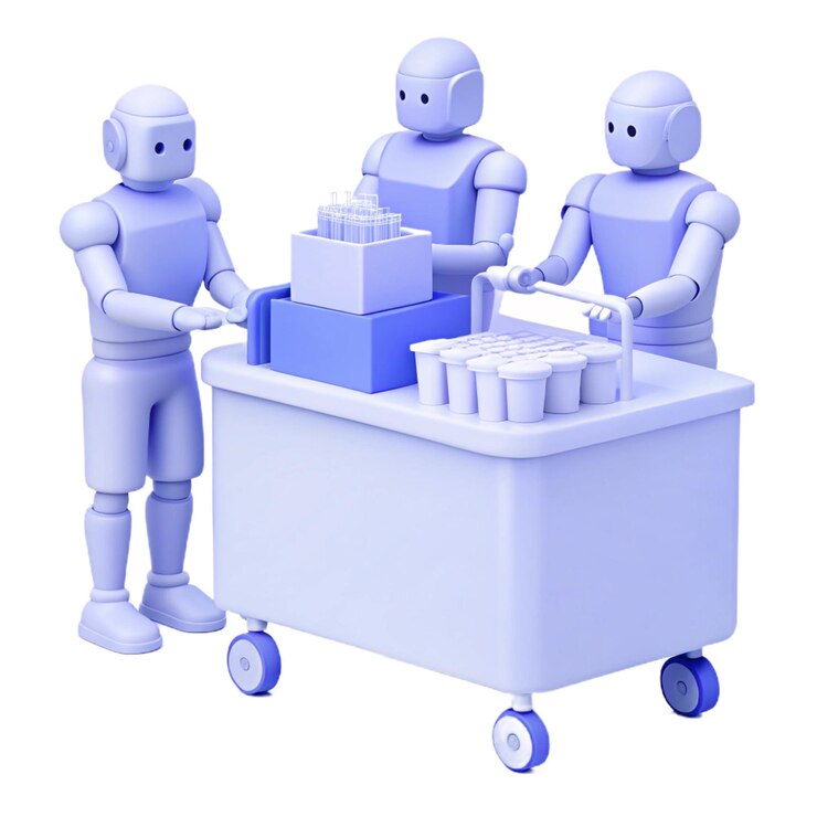 PSD drei blaue roboter, von denen einer einen blauen trägt, auf dem steht robot.