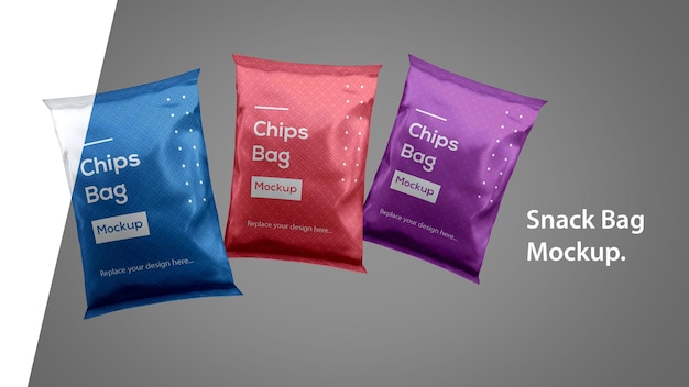 Drei-chips-snack-beutel-beutel-lebensmittelverpackungsmodell