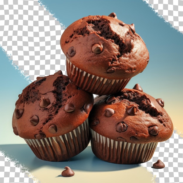 PSD drei cupcakes mit schokolade und einem bild eines cupcakes darauf.