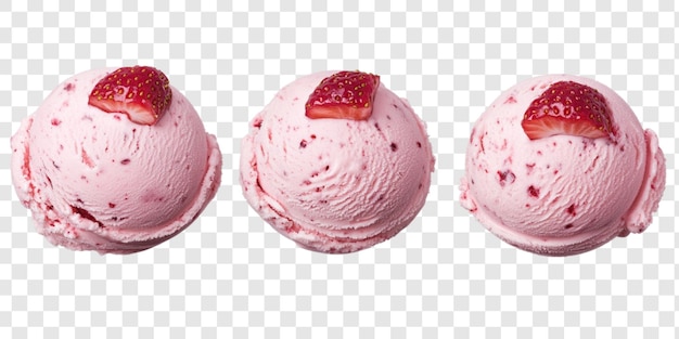 Drei Erdbeeren-Eisskügel mit frischer Minze