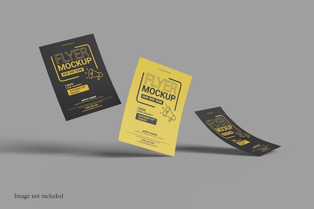 Drei floating flyer mockup zur präsentation ihres designs für die kunden