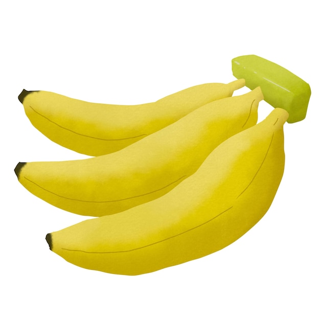 drei gelbe Bananen mit einem grünen Objekt oben
