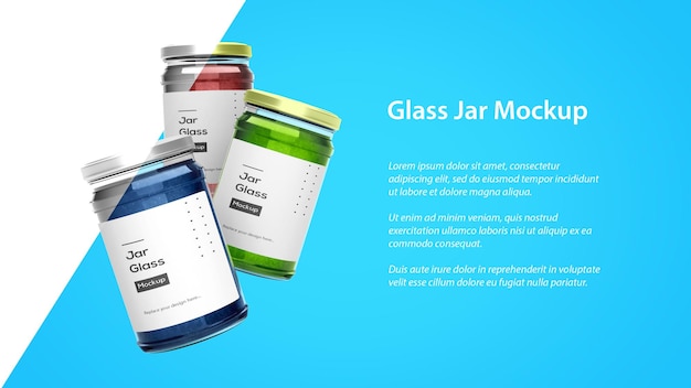 Drei geschmacksrichtungen glas marmelade produkt bearbeitbares mockup