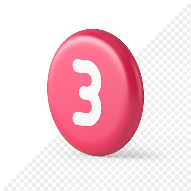 Drei-nummern-schaltfläche internetkommunikation sms-nachricht charakter 3d rundes realistisches symbol