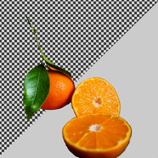 drei Orangen und eine mit einem grünen Blatt