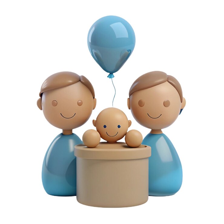 PSD drei puppen in einer wanne mit einem blauen ballon oben