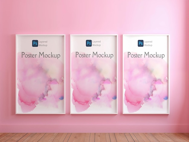 PSD drei rosa posterrahmen-mockup nr. 2