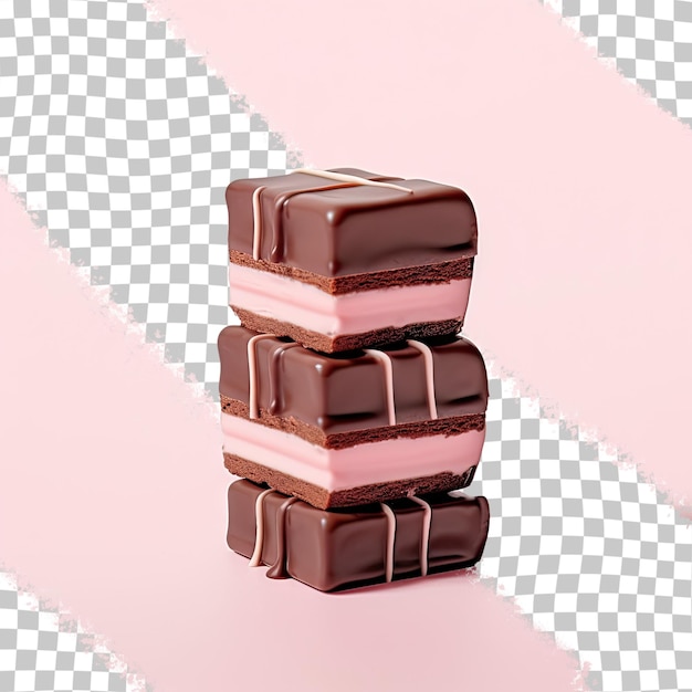 Drei schokoladenhaufen auf einem durchsichtigen hintergrund