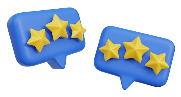 Drei und vier Sterne Bewertung Rückmeldungen in blauen Kommentarblasen