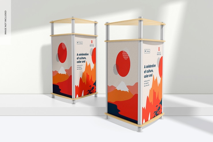 PSD dreieckförmige metalltheke mockup front- und perspektivansicht