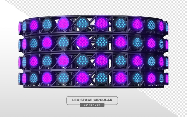 Dreifacher kreisförmiger Truss mit blau- und rosa LED-Bühnenbeleuchtung 3D-Rendering