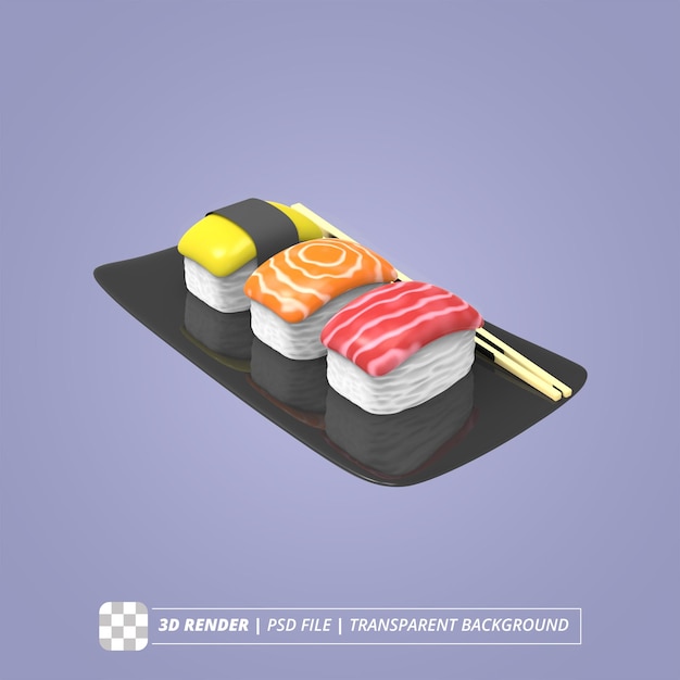 Dreifaches sushi 3d rendern isolierte bilder