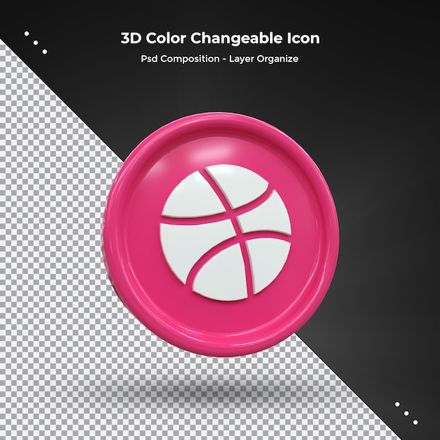Dribbble 3d social media icon colorido brillante 3d icon concepto 3d rendering