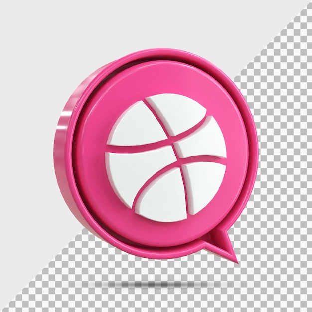 Dribbble 3d social media icon conceito de ícone 3d brilhante colorido renderização em 3d para composição