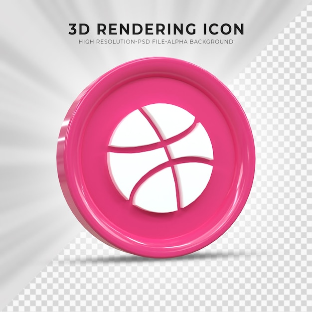 PSD dribbble 3d social media icon conceito de ícone 3d brilhante colorido renderização em 3d para composição