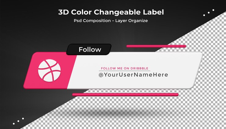 PSD dribbble conéctanos en las redes sociales tercio inferior diseño 3d icono de representación badgexa