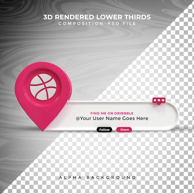 PSD dribbble connect us auf social media im unteren drittel 3d-design-rendersymbol-abzeichen