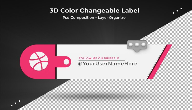 PSD dribbble connect us on social media lower third 3d design render icon badgexa