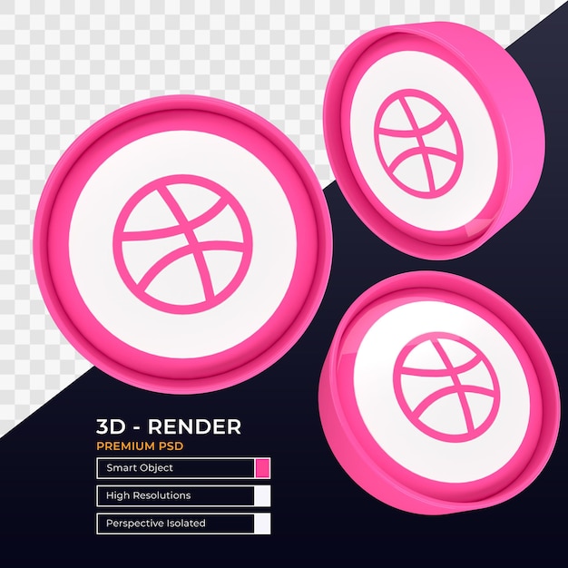 Dribbble Icon Perspective Isolated 3D Render  