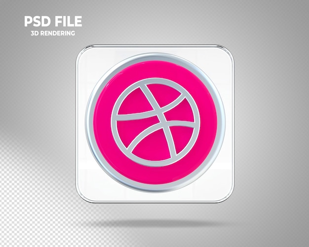 PSD dribbble logo 3d social media mit glasstilen