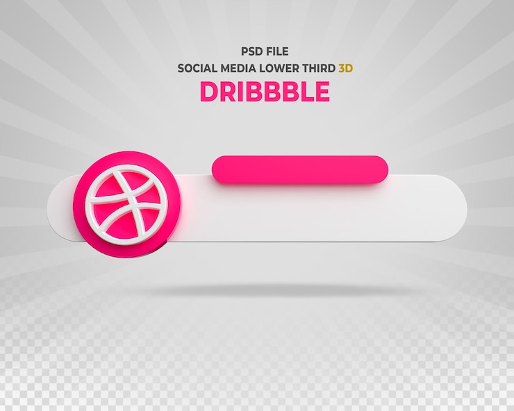 PSD dribbble logos de redes sociales tercer banner inferior render 3d