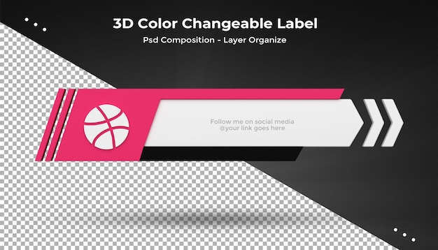 Dribbble nous connecter sur les médias sociaux troisième insigne d'icône de rendu de conception 3d inférieur