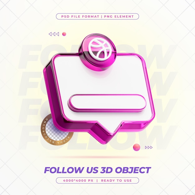 Dribbble Seguidnos Icono de elemento de banner Renderizado en 3D aislado