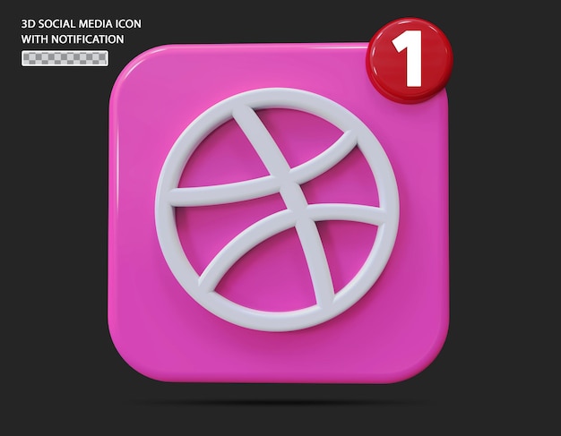 Dribbble-symbol mit benachrichtigung im 3d-stil