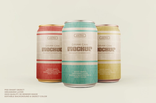 drink soda can mockup packaging glossy matte editable color 3d render realistic