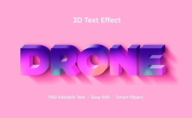 Drohne 3d-texteffekt-mockup-vorlage