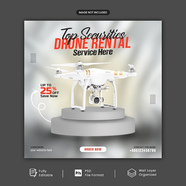 Drohnenvermietungsservice social media banner sale post aircraft technology produktwerbung promo