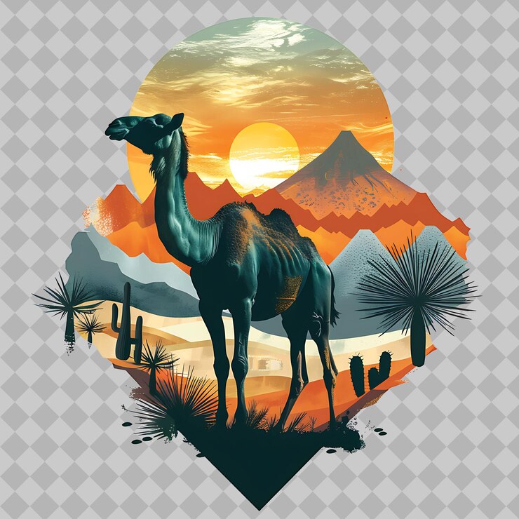 PSD dromedario dentro de una silueta desierto de diamantes adornado con una acuarela de png colecciones de vida silvestre