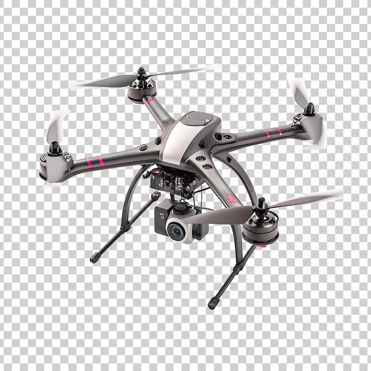 PSD un dron con hélices en movimiento sobre un fondo transparente