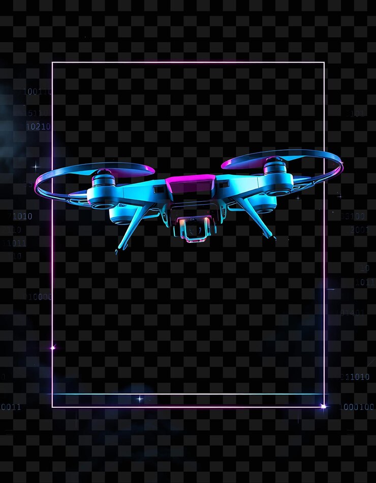 PSD un dron volador con un diseño azul y púrpura en la parte inferior
