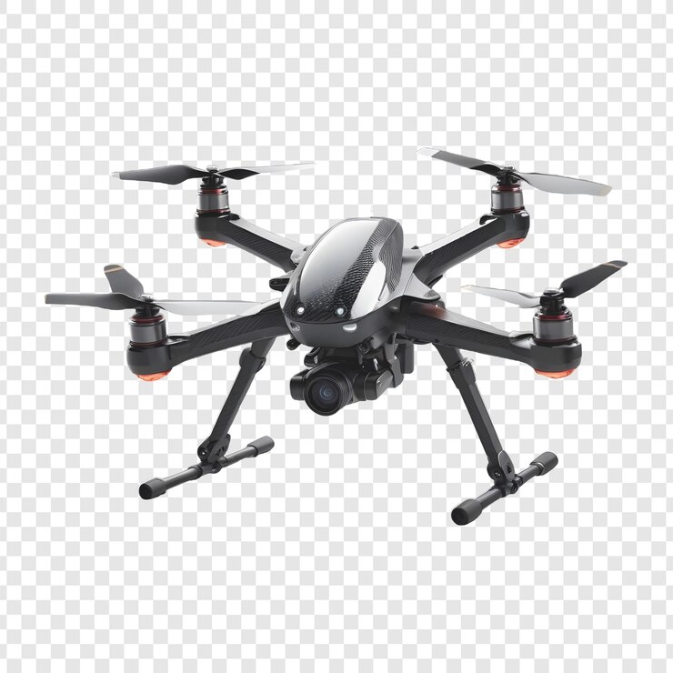 PSD un dron volando aislado sobre un fondo transparente