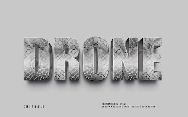 Drone 3d editable premium psd efecto de texto de metal