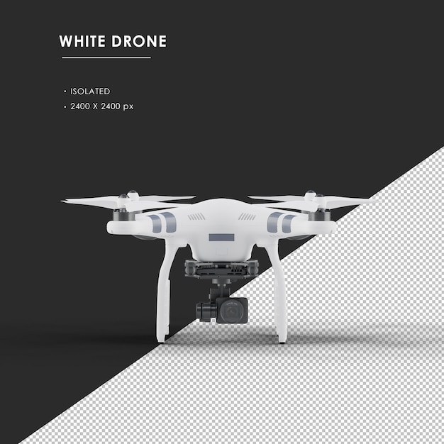 Drone blanco aislado desde la vista frontal