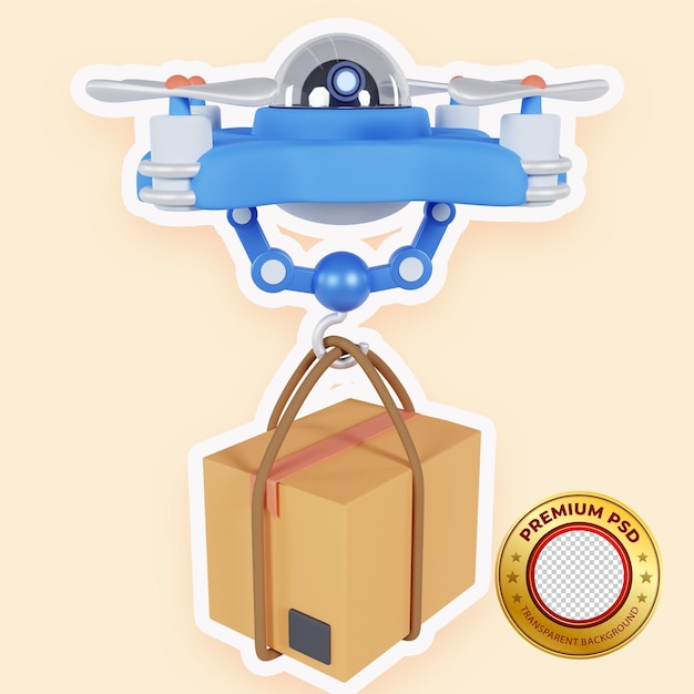 PSD drone de entrega com a ilustração 3d do pacote