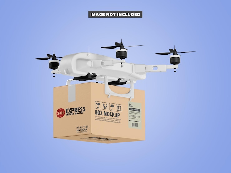 PSD drone con maqueta de caja